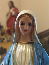 Load image into Gallery viewer, Vintage Iconic Virgin Mary Chalkware Statue 13.5” Blue Shroud Snakes Iridescent Sheen
