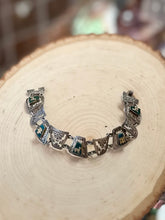 Load image into Gallery viewer, Vintage 925 Sterling Silver Mayan Chrysocolla &amp; Gold Accent Chain Link Bracelet 7” Llama
