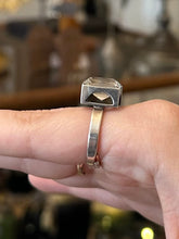 Load image into Gallery viewer, Vintage Signed Hallmarked BEH Bengt Hallberg Swedish Sterling Silver Faceted Rock Crystal Square Modernist Ring Adjustable
