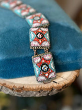 Load image into Gallery viewer, Vintage 1940s 1950s Italian Brass &amp; Glass Micro Mosaic Panel Link Bracelet 7.75"
