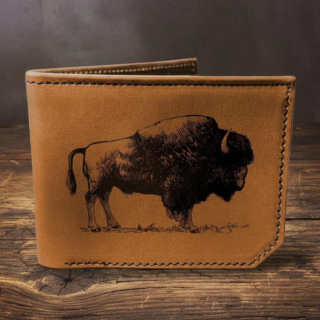 Backerton Printmaker Leather Wallet: Buffalo | Grey or Brown