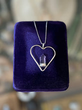 Load image into Gallery viewer, Vintage Sterling Silver &amp; Genuine Amethyst Faceted Pointed Tower Open Heart Pendant Necklace 16”
