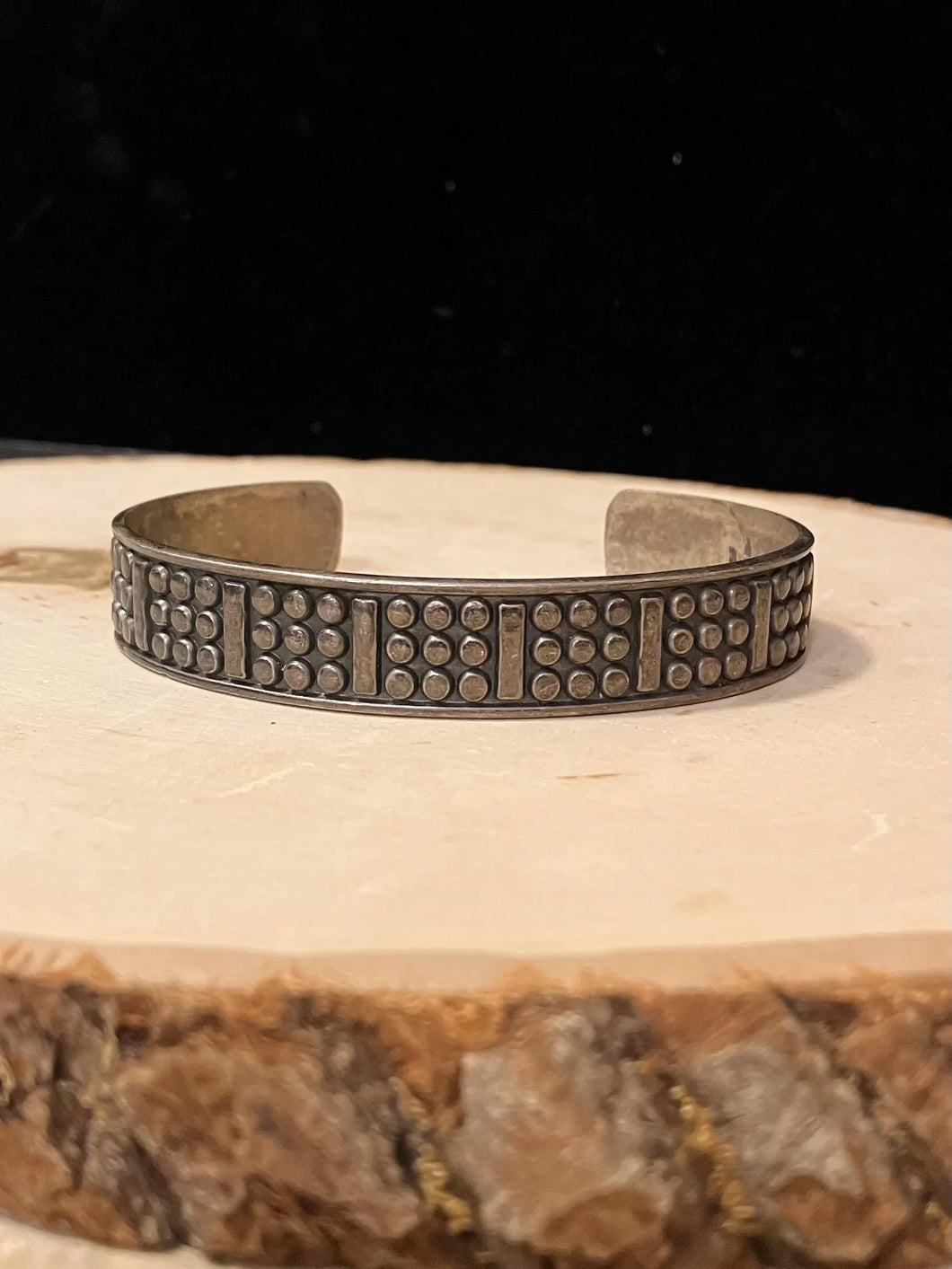 Vintage Mexico 925 Sterling Silver Dots & Lines Cuff 34.08gr Men's Cuff Bracelet