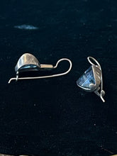 Load image into Gallery viewer, Vintage Sterling Silver Two Tone Dangle Drop Earrings Cushion Cut Faceted Blue Crystal
