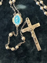 Load image into Gallery viewer, Vintage Signed GK GOLDI KAPLAN All Sterling Silver Bead Blue Enamel Mary 20.6” Rosary Engraved Elizabeth A. Cronauer Religious
