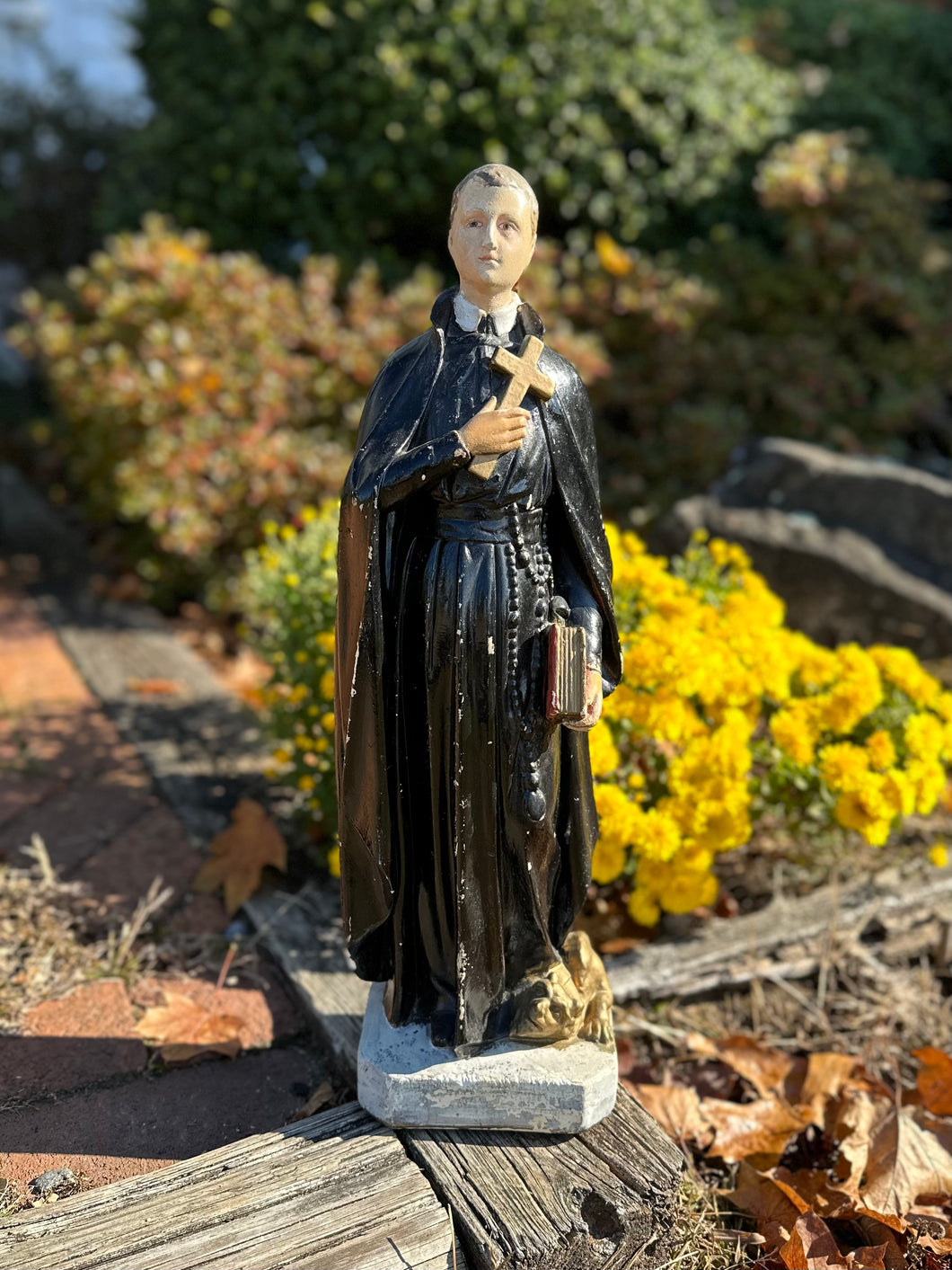 1930s Chalkware Statue of Saint Gerard Majella with Demon Vintage Patron Saint Expectant Mothers Pregnant Women