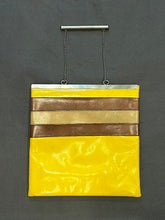 Load image into Gallery viewer, Vintage 1990s Granello Italy Yellow &amp; Brown Striped Modernist Purse Silver Tone Bar Chain Handle
