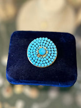 Load image into Gallery viewer, Vintage 1930s Czech Glass Blue Beads Hand Strung on Brass Round Brooch Pin Trombone Clasp
