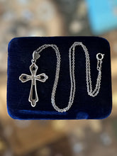 Load image into Gallery viewer, Vintage Sterling Silver &amp; Marcasite Cross Pendant Necklace 18”
