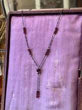 Load image into Gallery viewer, Vintage Dainty Sterling Silver Figaro Genuine Faceted &amp; Polished Garnet Bead Lariat Y Necklace 15.5”

