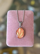 Load image into Gallery viewer, Vintage Sterling Silver &amp; Peachy Pink Botanical Lucite Oval Pendant Necklace 18.5”
