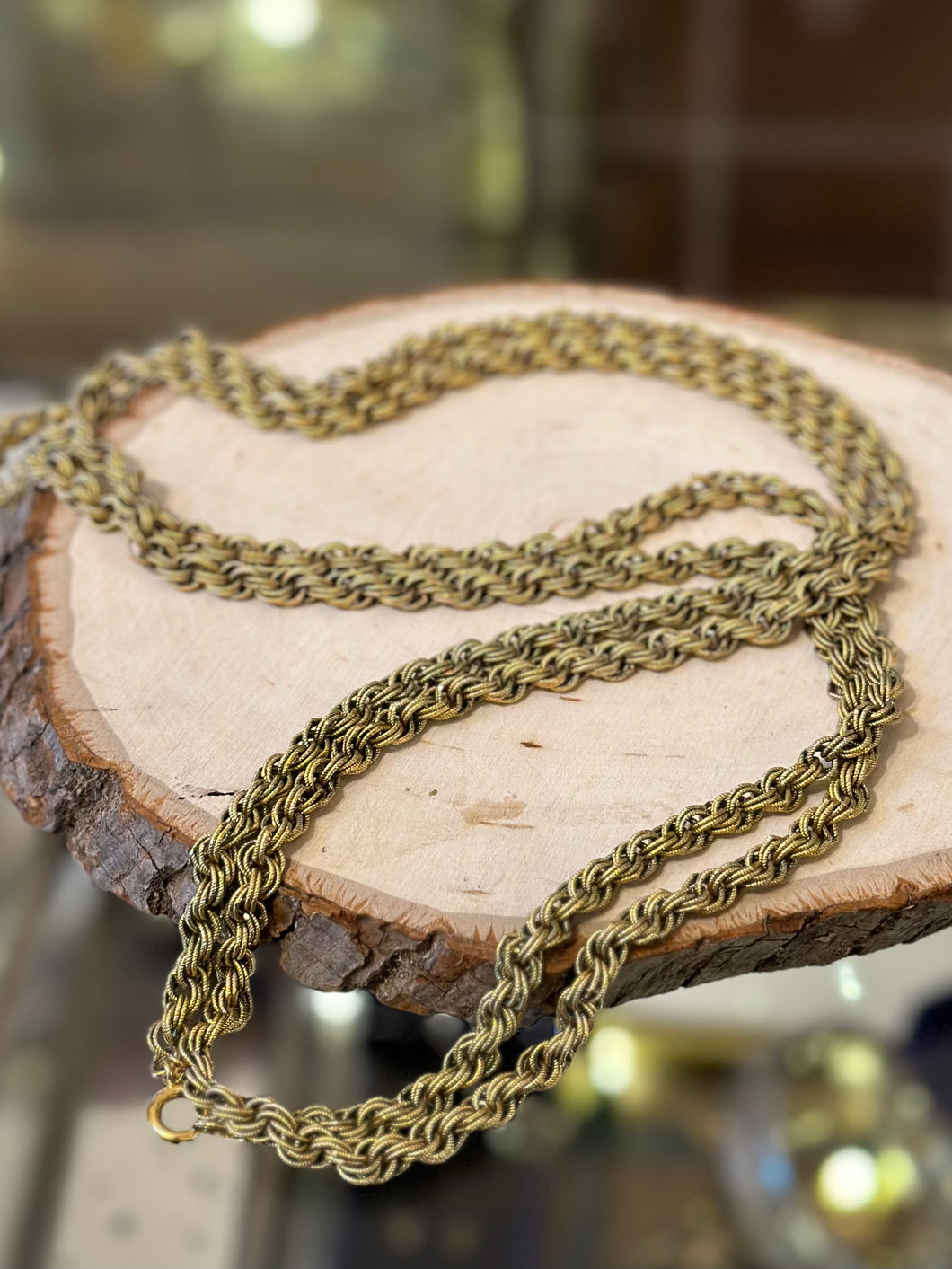 Vintage Textured Matte Gold Multi Link Long Signed Crown Trifari Necklace 54