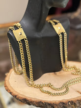Load image into Gallery viewer, Vintage Signed Diane von Furstenberg Geometric Square Double Strand Gold Tone Necklace
