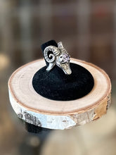 Load image into Gallery viewer, Vintage Sterling Silver &amp; Lavender Cubic Zirconia Ram Head Statement Ring Aries US Size 9 1/4
