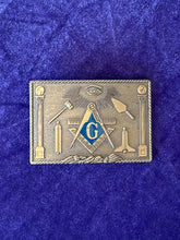 Load image into Gallery viewer, Vintage Signed KLITZNER USA Masonic Freemason Solid Brass Belt Buckle
