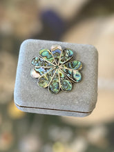 Load image into Gallery viewer, Vintage Early TAXCO Mexico Pre-1950 Signed Abalone Sterling Silver Flower Rosette Brooch or Pendant
