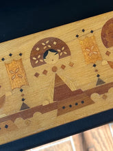 Load image into Gallery viewer, Vintage 1980s USSR Russian Wooden Marquetry Inlay “Three Girls Under the Window” Rectangular Hinged Box 11.9x4.9”
