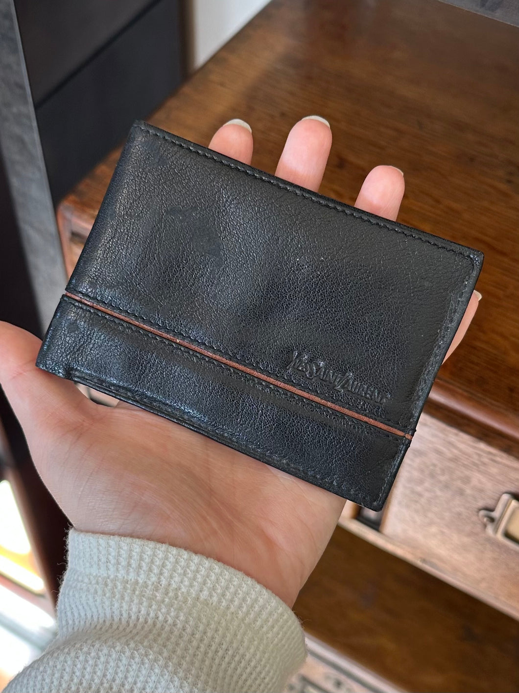 Vintage YSL Yves Saint Laurent Men’s Imported Roma Leather Bifold Wallet Black & Tan