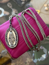 Load image into Gallery viewer, Vintage Signed CREED Sterling Silver Miraculous Mary Pray For Us 1830 Religious Medal Pendant Necklace 23.5”
