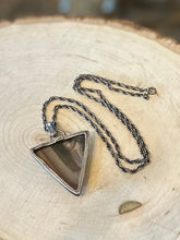 Load image into Gallery viewer, Vintage 1980s Signed SJ925 Selina Jake Navajo Artist Sterling Silver &amp; Agate Triangle Pendant Necklace 17.9”
