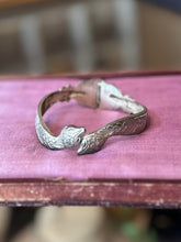 Load image into Gallery viewer, Vintage SPERO Art Deco Silver Tone Chrome Engraved Dual Snake Head Hinged Bangle Bracelet
