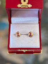 Load image into Gallery viewer, Vintage 1980s 14k Yellow Gold &amp; Genuine Ruby Modernist Stud Earrings Pierced

