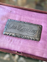 Load image into Gallery viewer, Antique Victorian Engraved Our Darling Metal Casket Plate Scroll Design Silver Tone 4x2 Mourning
