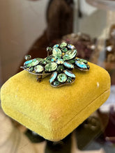 Load image into Gallery viewer, Vintage Signed REGENCY Green &amp; Aurora Borealis Faceted Rhinestone Butterfly Brooch Midcentury
