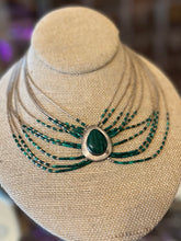 Load image into Gallery viewer, Vintage Southwest Navajo Liquid Silver &amp; Green Malachite Sterling Silver 10-Strand Necklace Jewelry Signed SE

