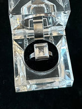 Load image into Gallery viewer, Vintage Signed Hallmarked BEH Bengt Hallberg Swedish Sterling Silver Faceted Rock Crystal Square Modernist Ring Adjustable
