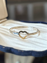 Load image into Gallery viewer, Vintage Signed TIFFANY &amp; CO. 2003 Sterling Silver and 18K Yellow Gold Heart Hook Bangle Bracelet Y2K

