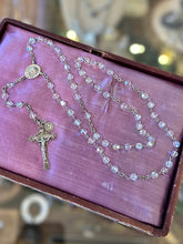 Load image into Gallery viewer, Vintage Circa 1940s Signed WI Sterling Silver Clear Aurora Borealis Crystal St. Anthony Medal Crucifix Rosary 19.45"
