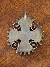 Load image into Gallery viewer, Vintage JGD Matl Mexican Sterling Silver Genuine Turquoise Cross Amulet Pendant
