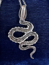 Load image into Gallery viewer, Vintage Sterling Silver Hand Cut Coiled Snake Serpent Pendant Necklace 18.25”
