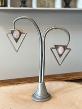 Load image into Gallery viewer, Vintage 925 Sterling Silver Double Pyramid Triangle Abstract Pink Rose Quartz Cabochon Stone Earrings Geometric
