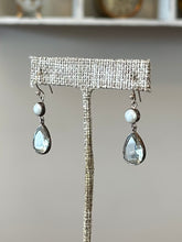 Load image into Gallery viewer, Vintage Sterling Silver Pearl &amp; Faceted Pale Blue Crystal Glass Teardrop Dangle Earrings
