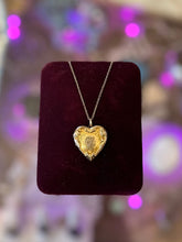 Load image into Gallery viewer, Vintage WWII Era 1940s Sweetheart Gold Filled Heart Locket on Dainty Gold Plated Sterling Silver Chain Pendant Necklace 17.75”
