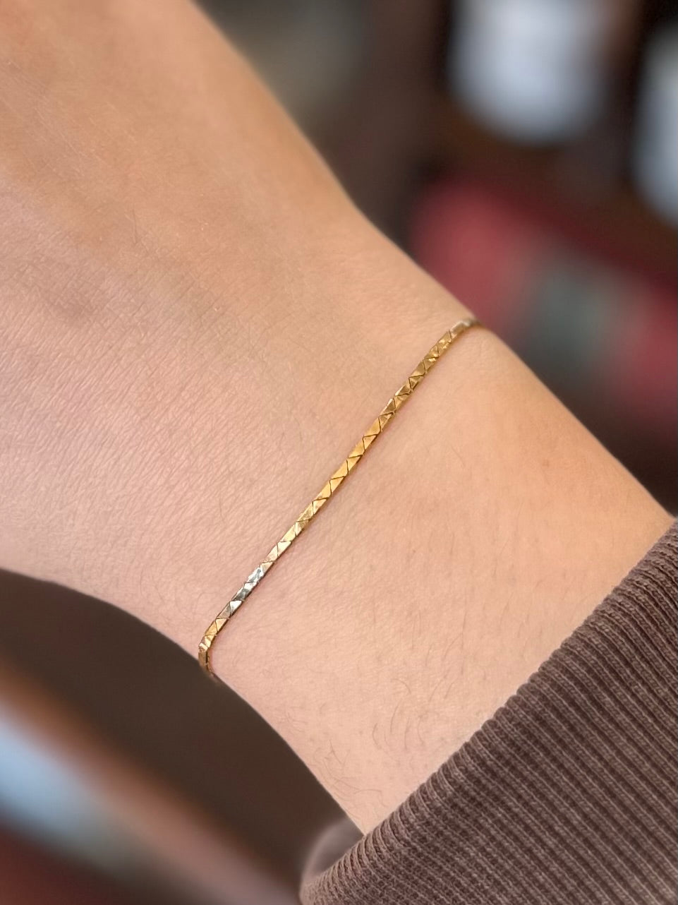 Dainty Solid 14K Yellow Gold Snake Box Chain Bracelet Italy 7.4”
