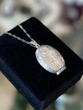 Load image into Gallery viewer, Vintage 925 Sterling Silver Floral Scroll Hand Etched Oval Locket Pendant Necklace 25.75”
