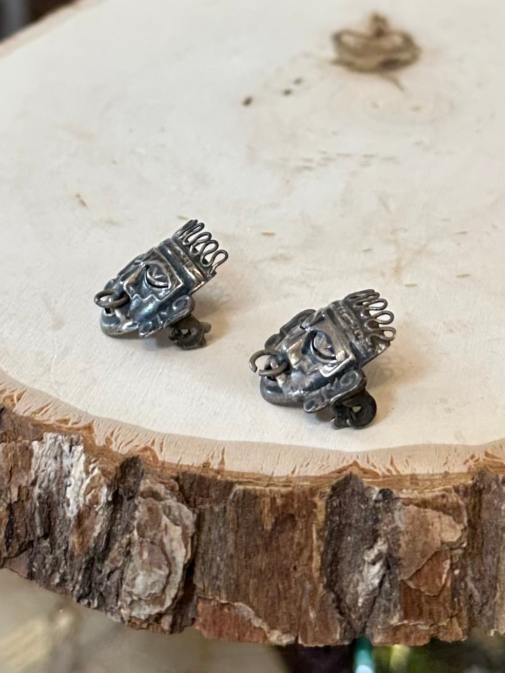Pair of Vintage 1960s Midcentury Pre Columbian Mexican Sterling