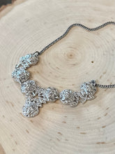 Load image into Gallery viewer, Vintage Sterling Silver &amp; Marcasite Cabbage Rose Curb Chain Necklace Signed A MADE 15”
