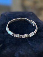 Load image into Gallery viewer, Vintage Sterling Silver White Fire Opal Inlay Link Bracelet 7.5”
