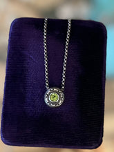 Load image into Gallery viewer, Vintage Signed GPC 925 Sterling Silver &amp; Green Cubic Zirconia Faux Peridot Slider Pendant Necklace 16.4”
