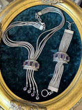 Load image into Gallery viewer, Chunky Sterling Silver &amp; Genuine Amethyst Multi Strand Statement Necklace and Bracelet Set
