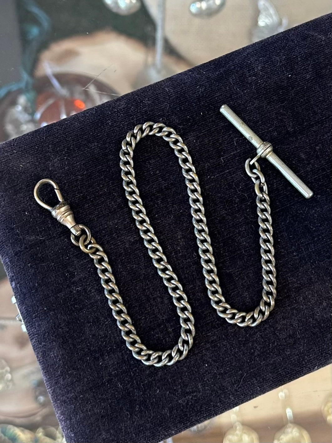 Vintage Art Deco Silver Tone Watch Chain Watch Fob Dog Clip Clasp and Toggle 11.6”