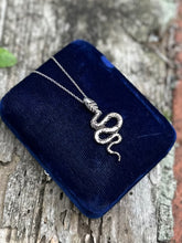 Load image into Gallery viewer, Vintage Sterling Silver Hand Cut Coiled Snake Serpent Pendant Necklace 18.25”
