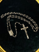 Load image into Gallery viewer, Vintage Art Deco 1940s Signed SWIFT &amp; FISHER All Sterling Silver Bead 21” Rosary Engraved F. Wuensch ‘48 Religious
