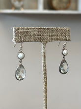Load image into Gallery viewer, Vintage Sterling Silver Pearl &amp; Faceted Pale Blue Crystal Glass Teardrop Dangle Earrings
