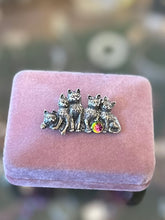 Load image into Gallery viewer, Signed SWIFT ARROW Sterling Silver Group of Cats Kittens with Iridescent Crystal Brooch

