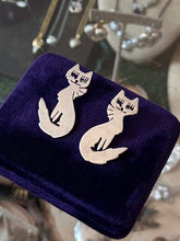 Load image into Gallery viewer, Vintage Signed JVA Mexico 925 Sterling Silver Cat Pierced Post Drop Earrings
